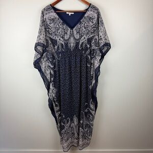 Speed ControlNew York navy blue paisley print kaftan maxi dress 2X, fits like 1X